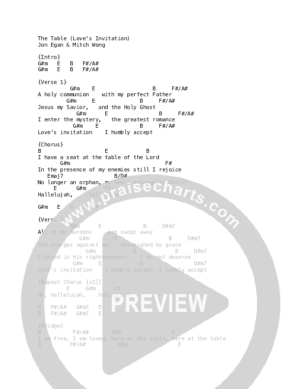 The Table (Love's Invitation) Chords & Lyrics (Jon Egan)