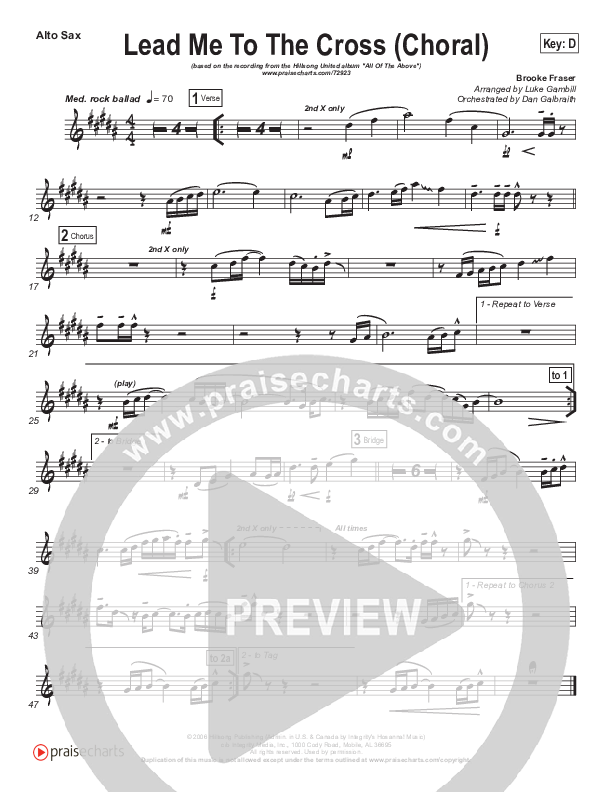 Lead Me To The Cross (Choral Anthem SATB) Alto Sax (Hillsong UNITED / Arr. Luke Gambill)