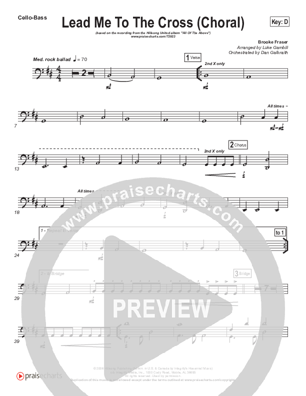 Lead Me To The Cross (Choral Anthem SATB) Cello/Bass (Hillsong UNITED / Arr. Luke Gambill)