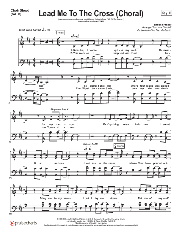 Lead Me To The Cross (Choral Anthem SATB) Choir Sheet (SATB) (Hillsong UNITED / Arr. Luke Gambill)