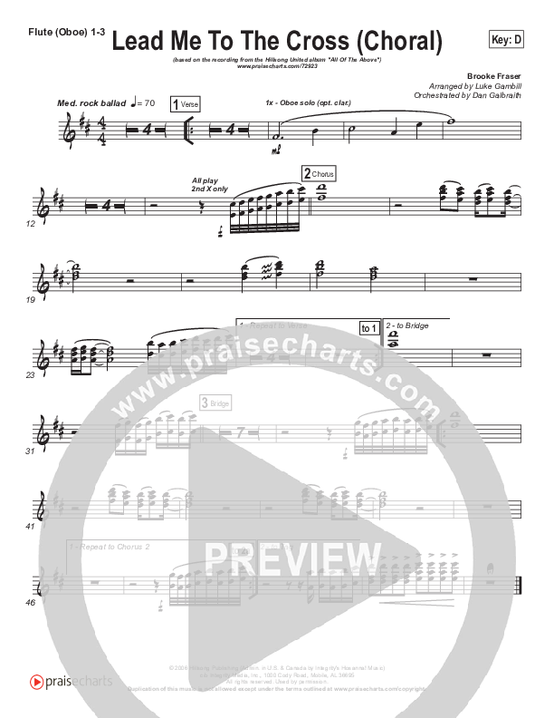 Lead Me To The Cross (Choral Anthem SATB) Flute/Oboe 1/2/3 (Hillsong UNITED / Arr. Luke Gambill)