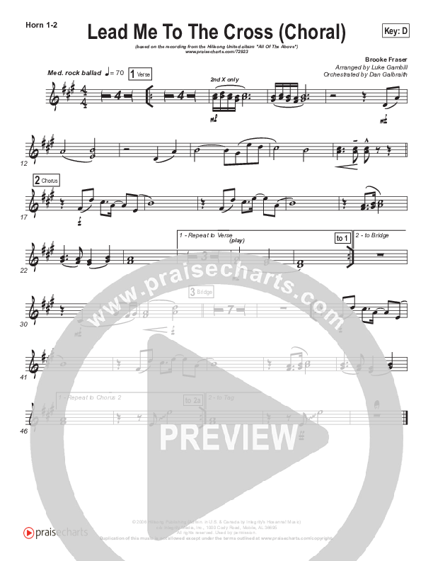 Lead Me To The Cross (Choral Anthem SATB) French Horn 1/2 (Hillsong UNITED / Arr. Luke Gambill)