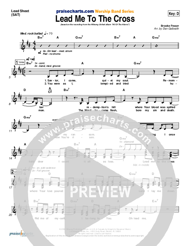 Lead Me To The Cross (Choral Anthem SATB) Lead Sheet (SAT) (Hillsong UNITED / Arr. Luke Gambill)