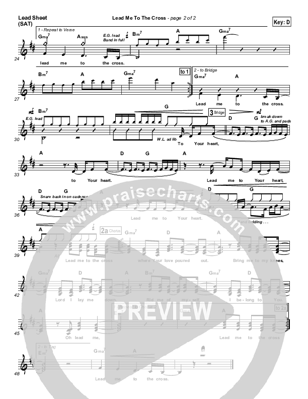 Lead Me To The Cross (Choral Anthem SATB) Lead Sheet (SAT) (Hillsong UNITED / Arr. Luke Gambill)