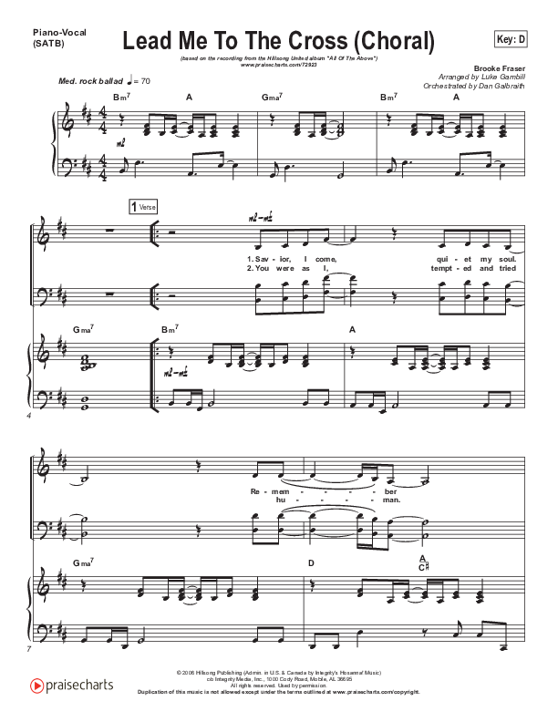 Lead Me To The Cross (Choral Anthem SATB) Piano/Vocal (SATB) (Hillsong UNITED / Arr. Luke Gambill)