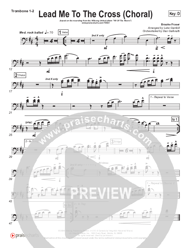 Lead Me To The Cross (Choral Anthem SATB) Trombone 1/2 (Hillsong UNITED / Arr. Luke Gambill)