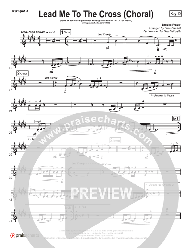 Lead Me To The Cross (Choral Anthem SATB) Trumpet 3 (Hillsong UNITED / Arr. Luke Gambill)