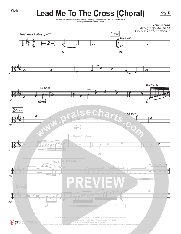 Lead Me To The Cross (Choral Anthem SATB) Viola (Hillsong UNITED / Arr. Luke Gambill)