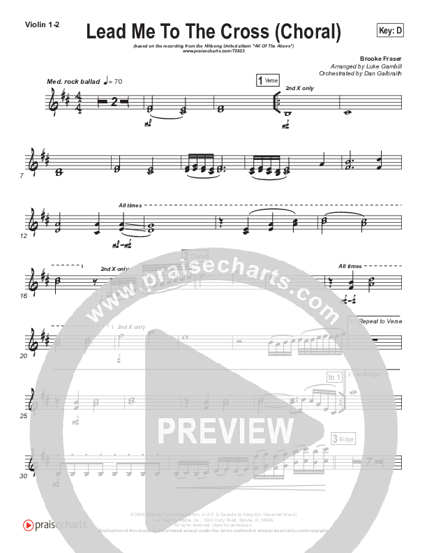 Lead Me To The Cross (Choral Anthem SATB) Violin 1/2 (Hillsong UNITED / Arr. Luke Gambill)