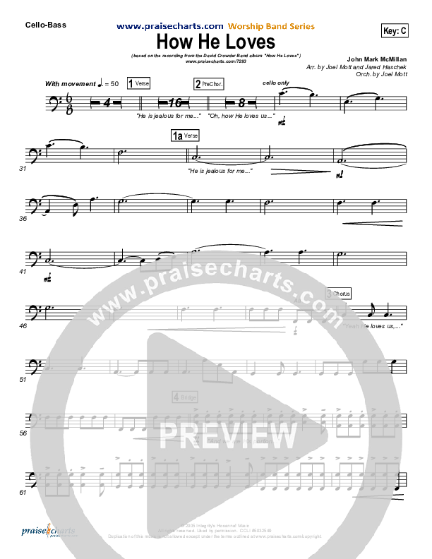 How He Loves (Radio) Cello/Bass (David Crowder)