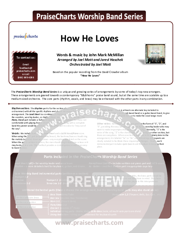 How He Loves (Radio) Cover Sheet (David Crowder)