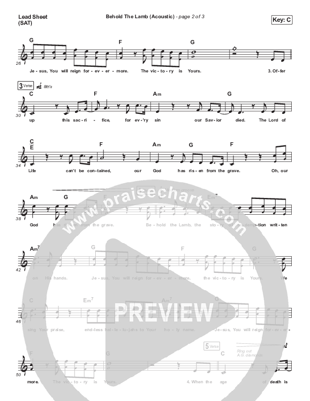 Behold The Lamb (Acoustic) Lead Sheet (SAT) (Kristian Stanfill / Passion)