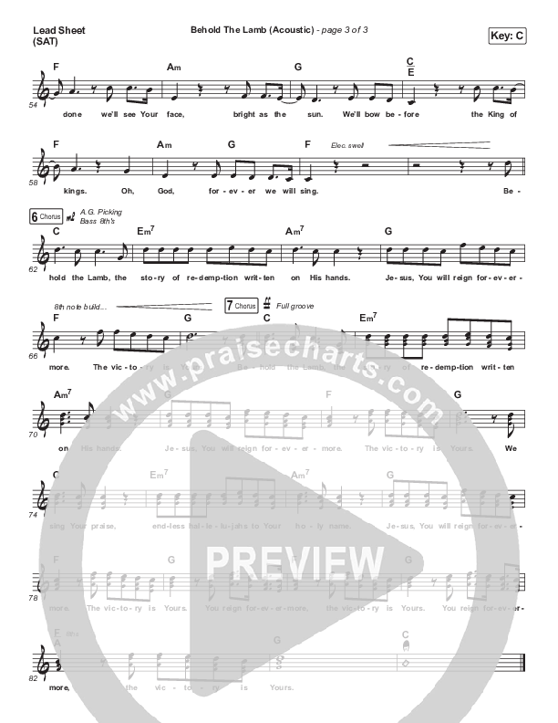 Behold The Lamb (Acoustic) Lead Sheet (SAT) (Kristian Stanfill / Passion)