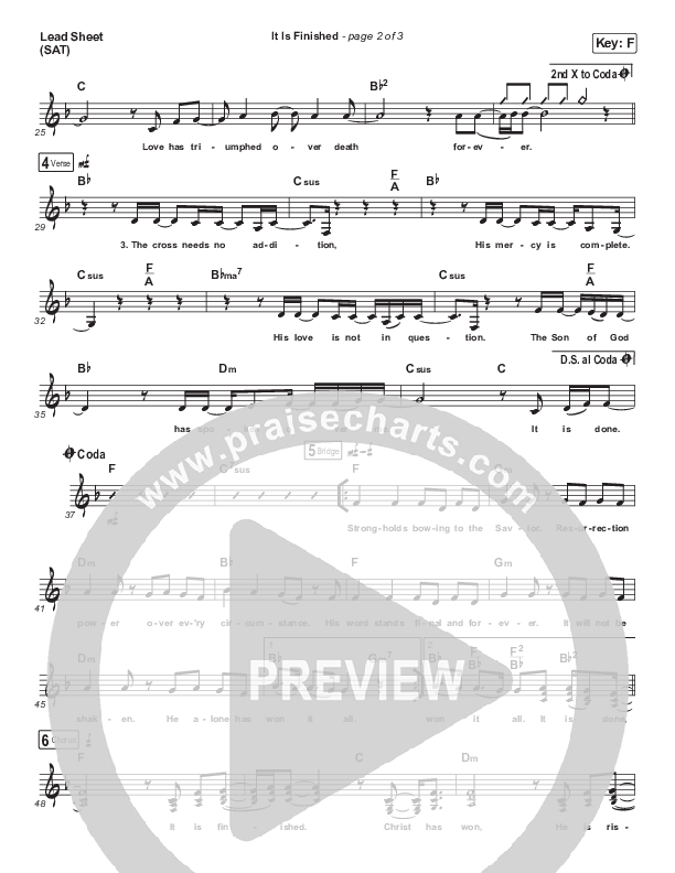 It Is Finished (Acoustic) Lead Sheet (SAT) (Melodie Malone / Passion)