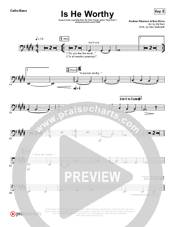 Is He Worthy Cello/Bass (Chris Tomlin)