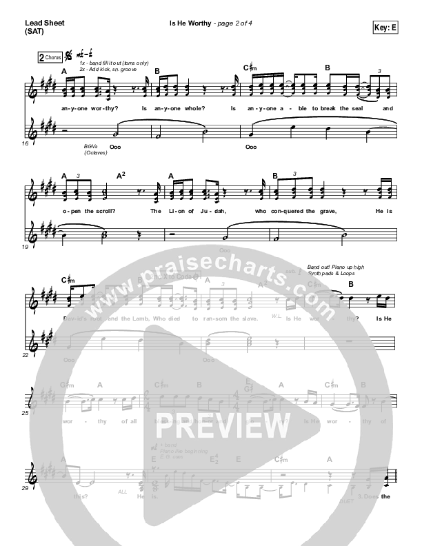 Is He Worthy Lead Sheet (SAT) (Chris Tomlin)