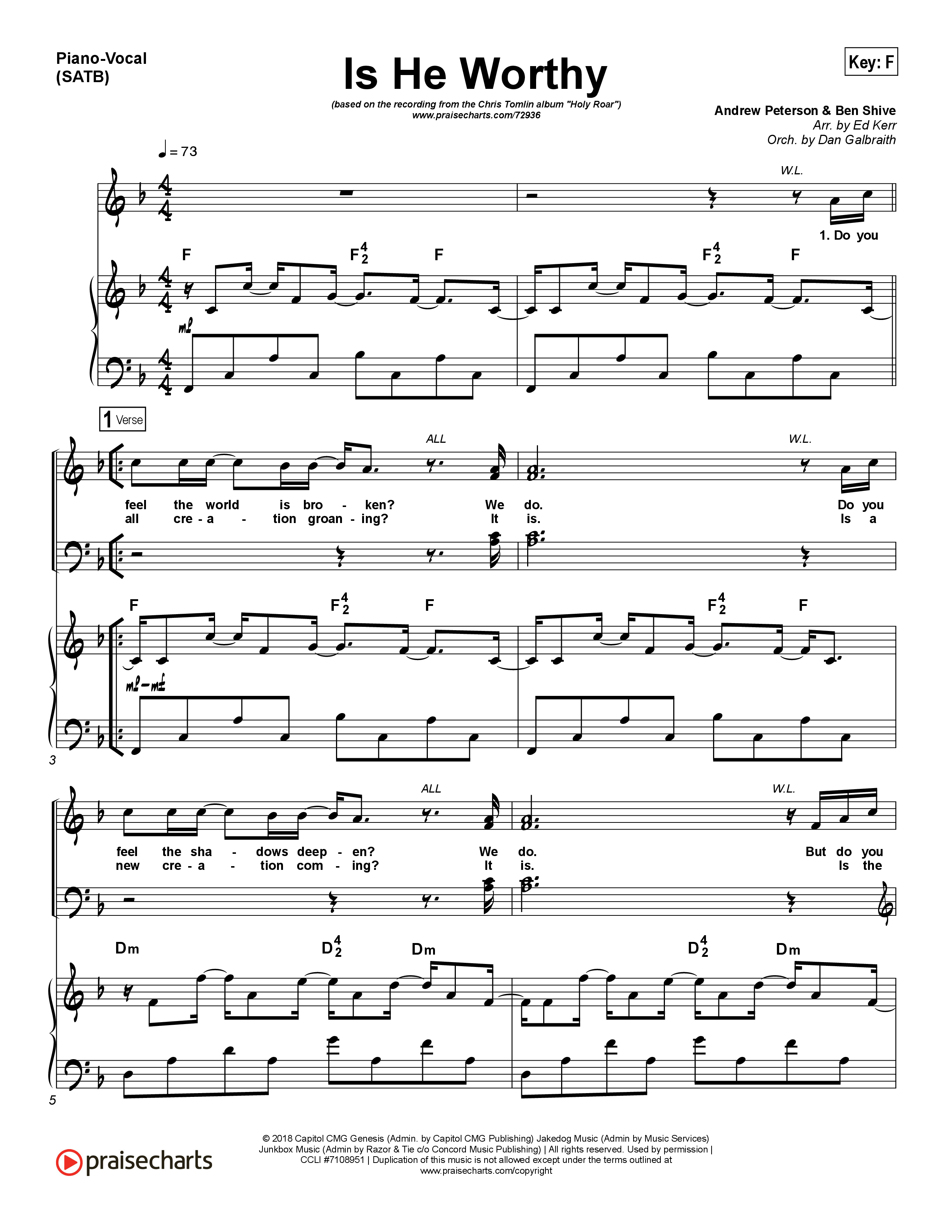 Is He Worthy Piano/Choir (SATB) (Chris Tomlin)