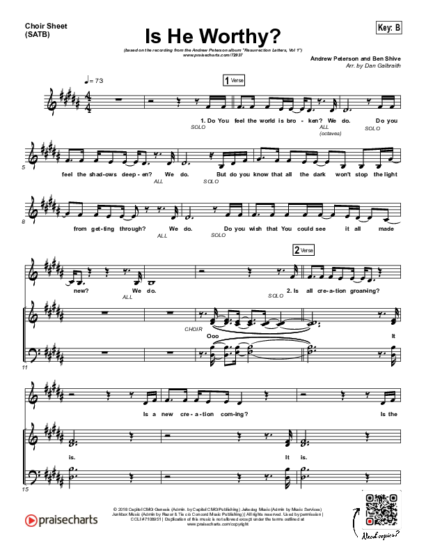 Is He Worthy Choir Sheet (SATB) (Andrew Peterson)
