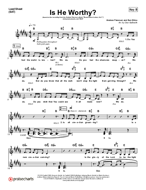 Is He Worthy Sheet Music PDF (Andrew Peterson) - PraiseCharts