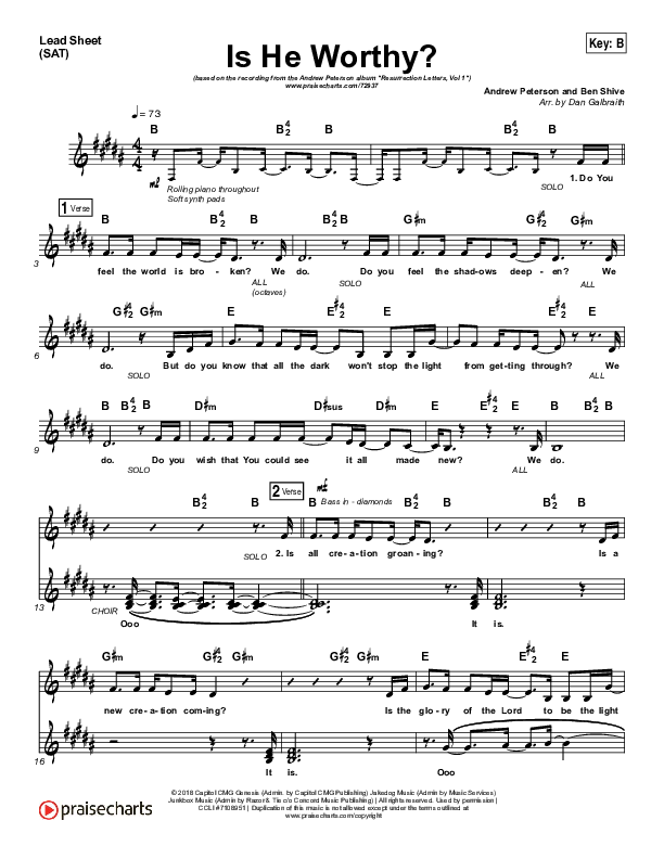 Is He Worthy Lead Sheet (SAT) (Andrew Peterson)