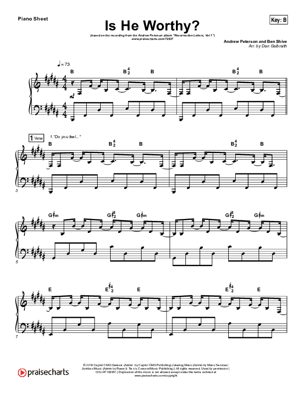 Is He Worthy Piano Sheet (Andrew Peterson)