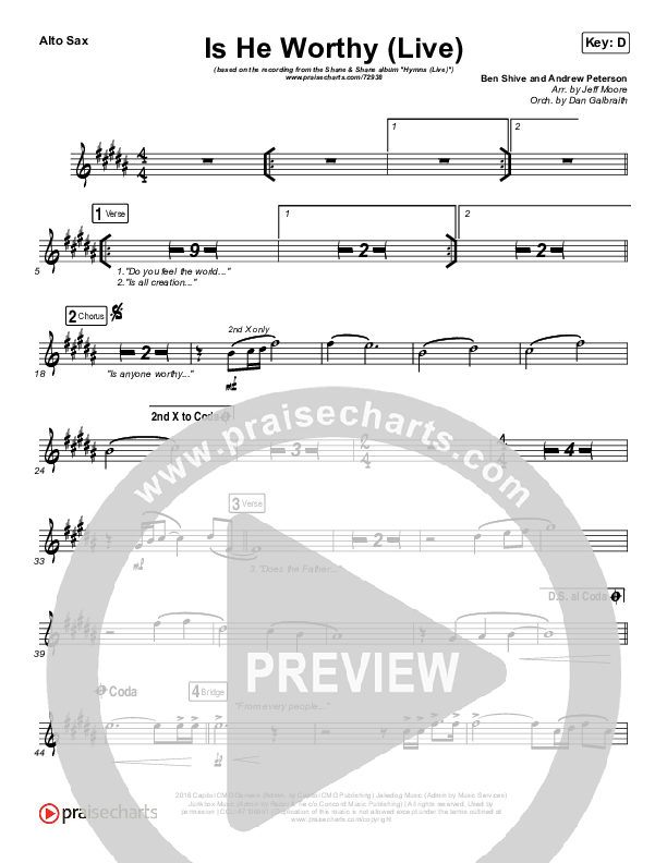 Is He Worthy (Live) Alto Sax (Shane & Shane)