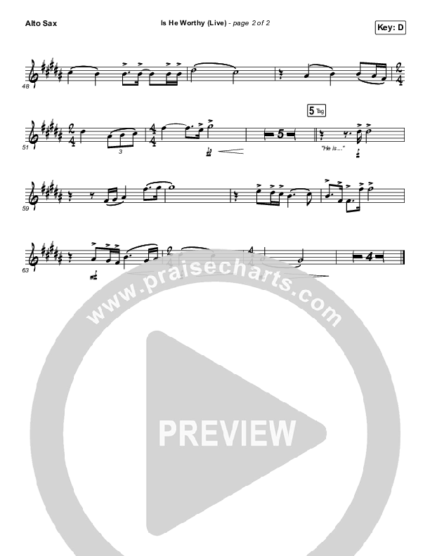Is He Worthy (Live) Alto Sax (Shane & Shane)