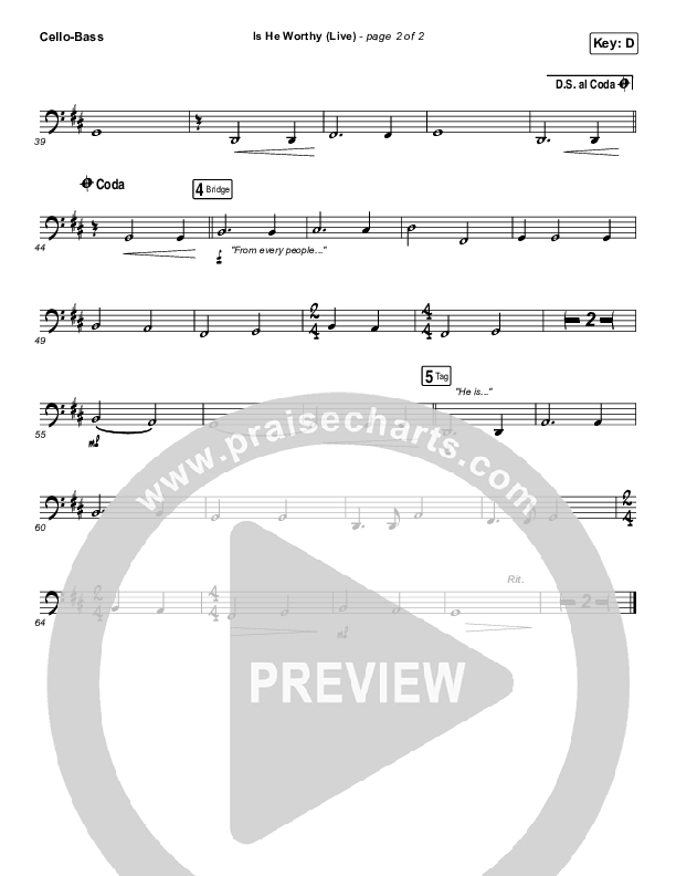 Is He Worthy (Live) Cello/Bass (Shane & Shane)