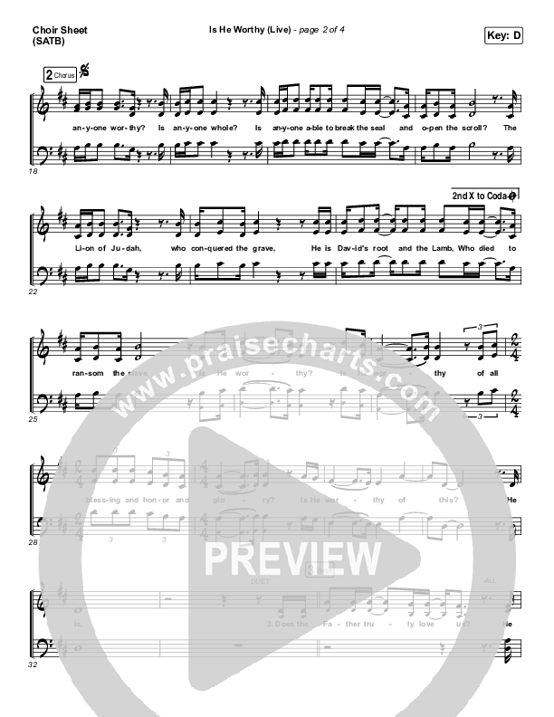 Is He Worthy (Live) Choir Sheet (SATB) (Shane & Shane)