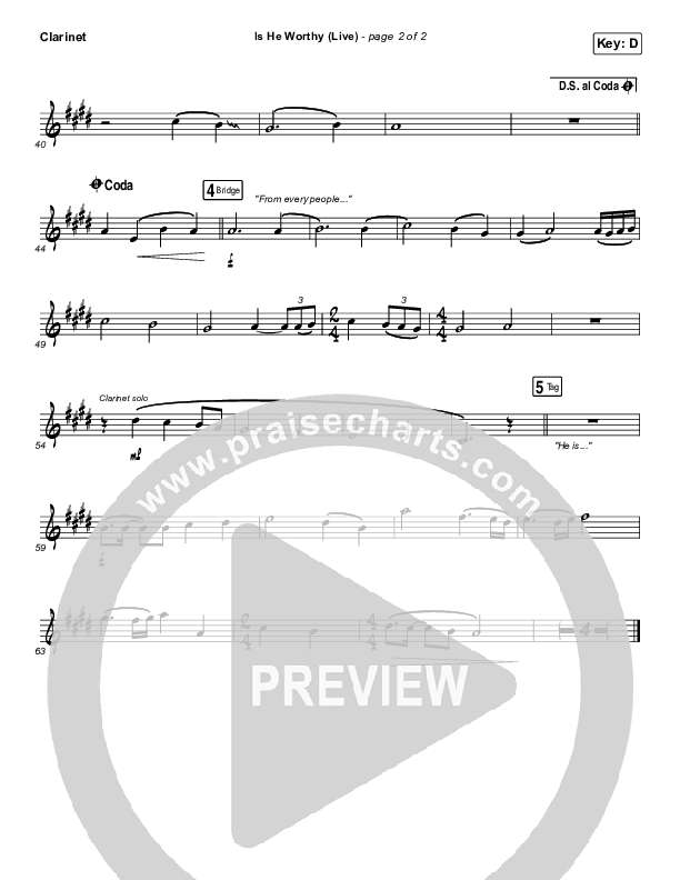 Is He Worthy (Live) Clarinet 1,2 (Shane & Shane)