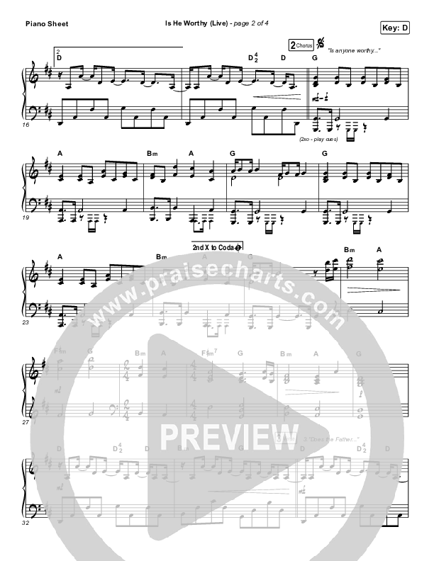 Is He Worthy (Live) Piano Sheet (Shane & Shane)