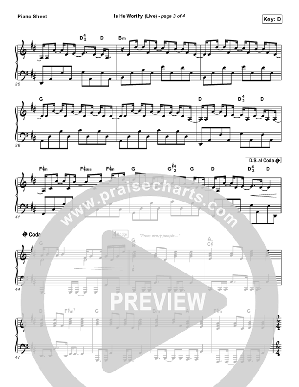 Is He Worthy (Live) Piano Sheet (Shane & Shane)
