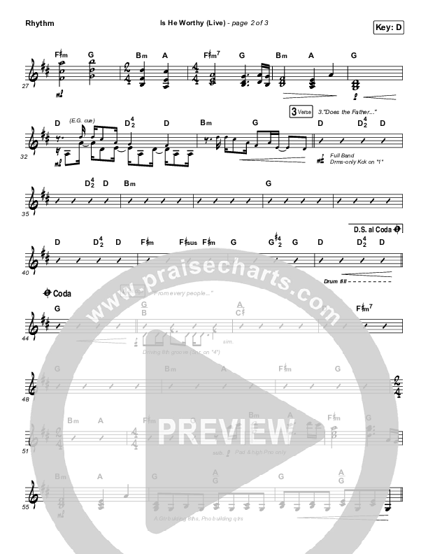 Is He Worthy (Live) Rhythm Chart (Shane & Shane)
