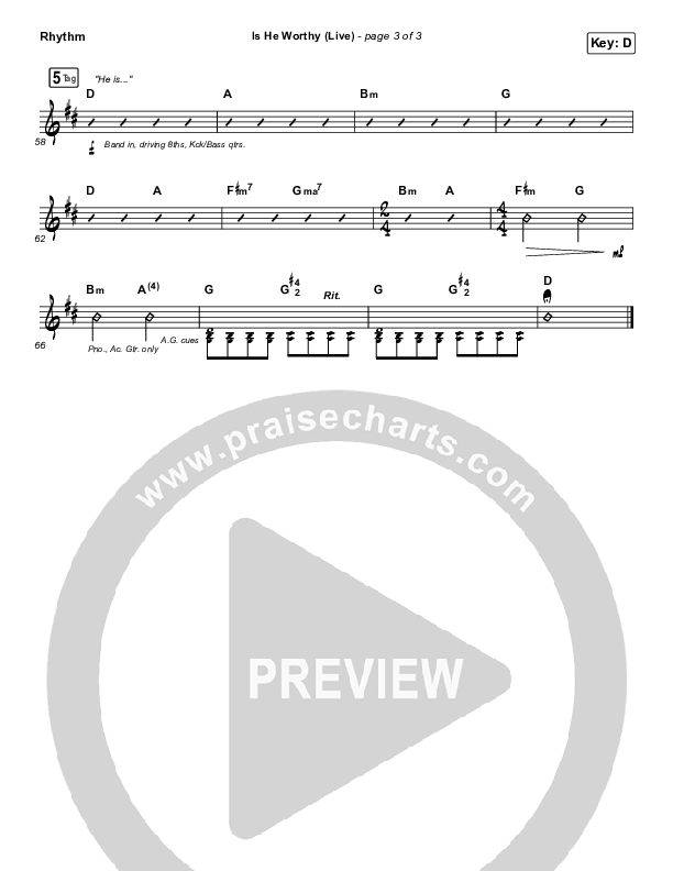 Is He Worthy (Live) Rhythm Chart (Shane & Shane)