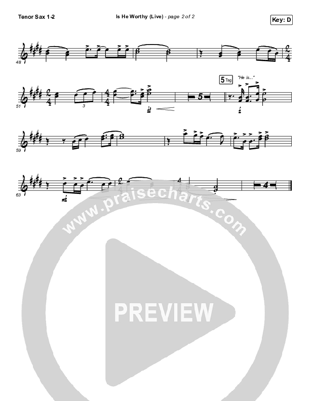 Is He Worthy (Live) Tenor Sax 1,2 (Shane & Shane)