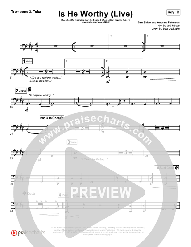 Is He Worthy (Live) Trombone 3/Tuba (Shane & Shane)