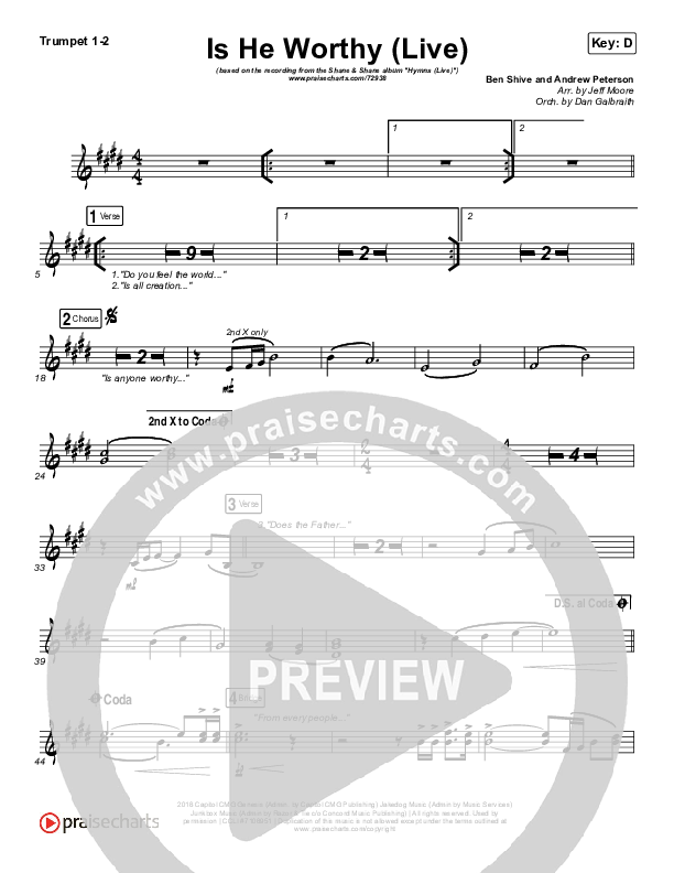 Is He Worthy (Live) Trumpet 1,2 (Shane & Shane)