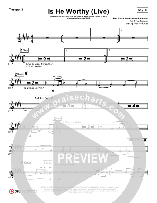 Is He Worthy (Live) Trumpet 1,2 (Shane & Shane)