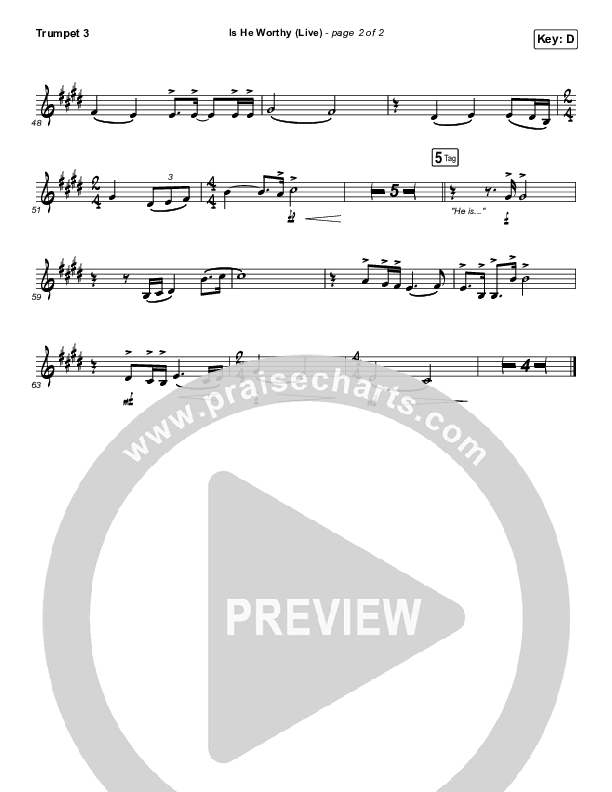 Is He Worthy (Live) Trumpet 3 (Shane & Shane)