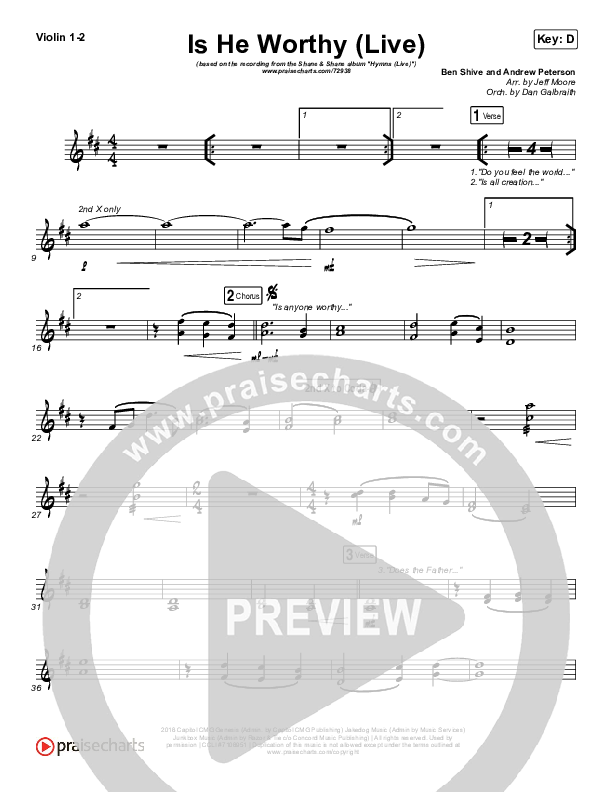 Is He Worthy (Live) Violin 1,2 (Shane & Shane)