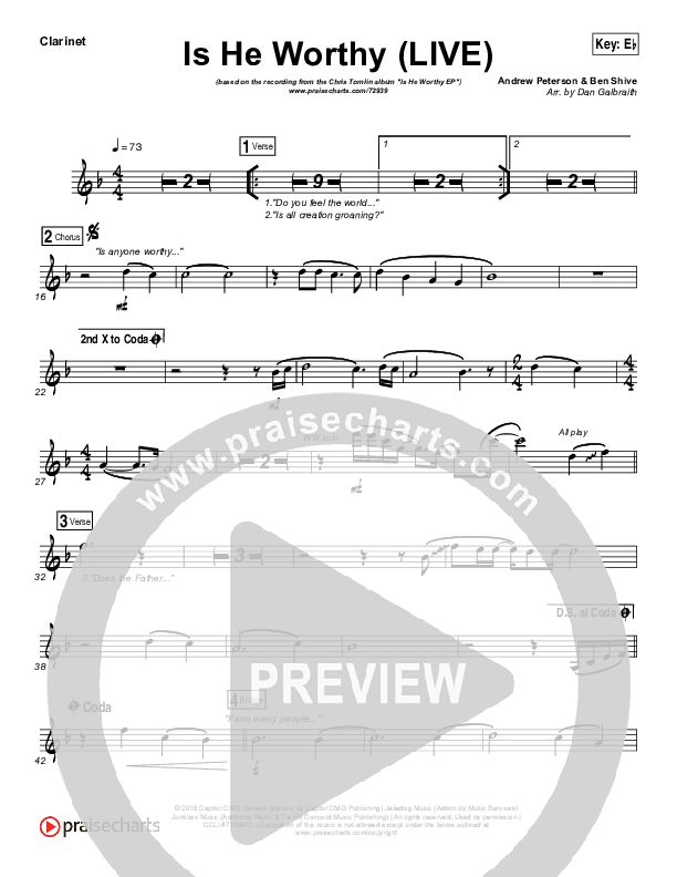 Is He Worthy (Live) Clarinet (Chris Tomlin)