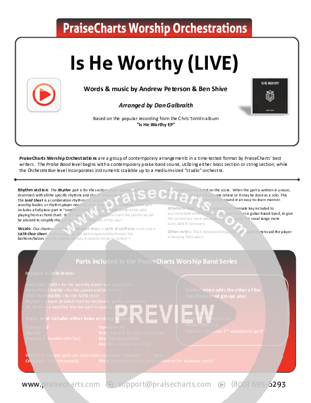 Is He Worthy (Live) Cover Sheet (Chris Tomlin)