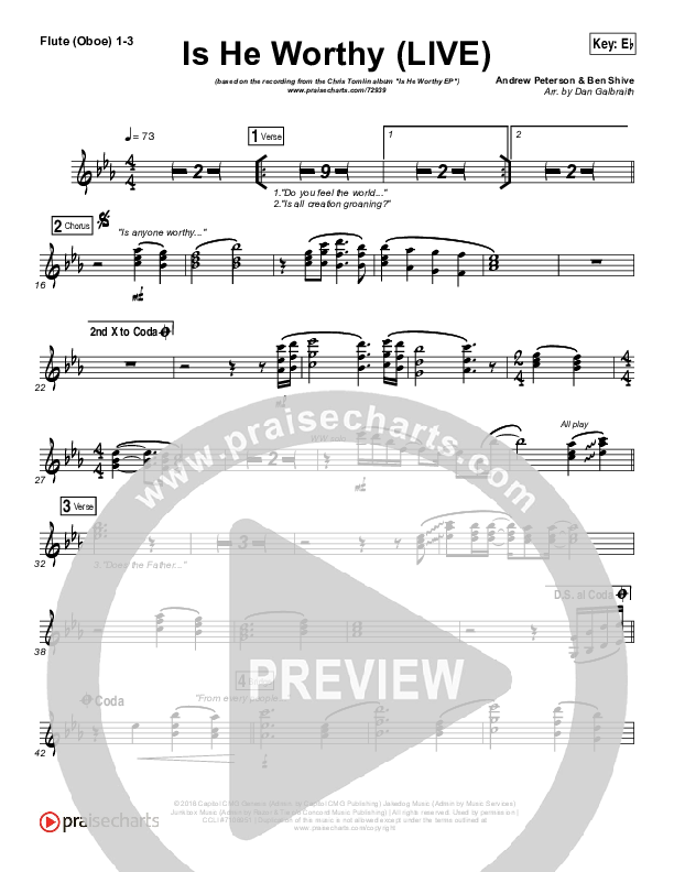 Is He Worthy (Live) Flute/Oboe 1/2/3 (Chris Tomlin)