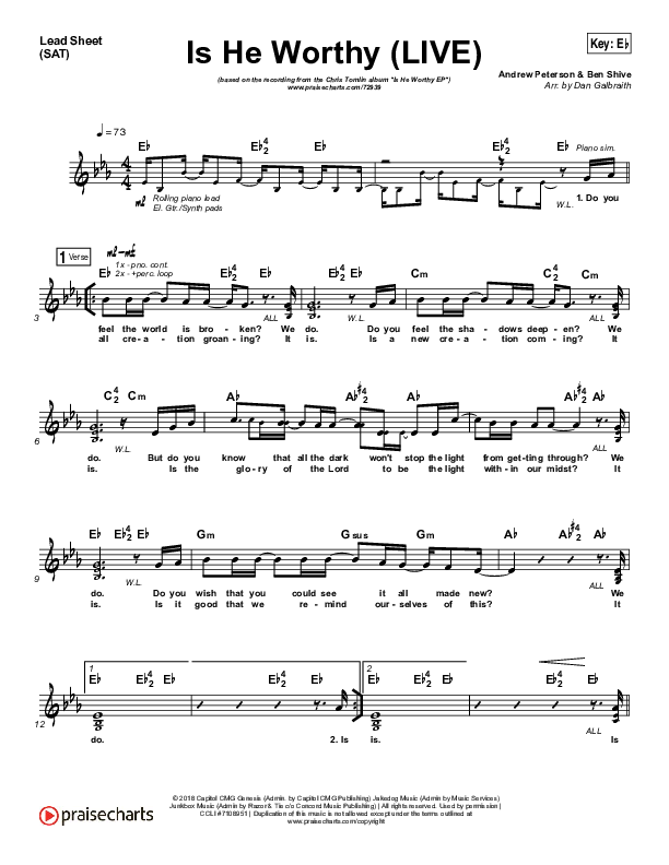 Is He Worthy (Live) Lead Sheet (SAT) (Chris Tomlin)