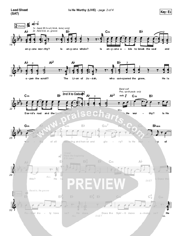 Is He Worthy (Live) Lead Sheet (SAT) (Chris Tomlin)