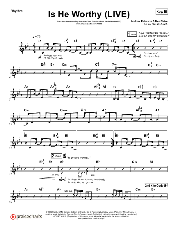 Is He Worthy (Live) Rhythm Chart (Chris Tomlin)