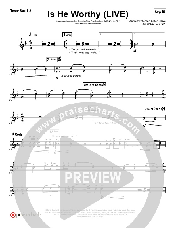 Is He Worthy (Live) Tenor Sax 1/2 (Chris Tomlin)