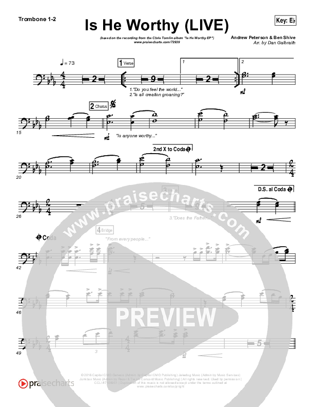 Is He Worthy (Live) Trombone 1/2 (Chris Tomlin)