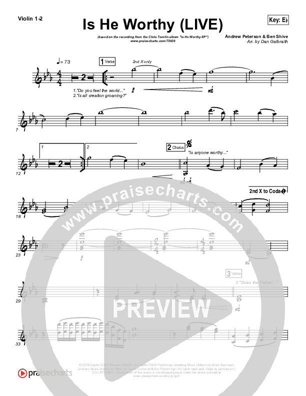 Is He Worthy (Live) Violin 1/2 (Chris Tomlin)