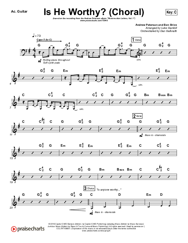 Is He Worthy (Choral Anthem SATB) Acoustic Guitar (Andrew Peterson / Arr. Luke Gambill)